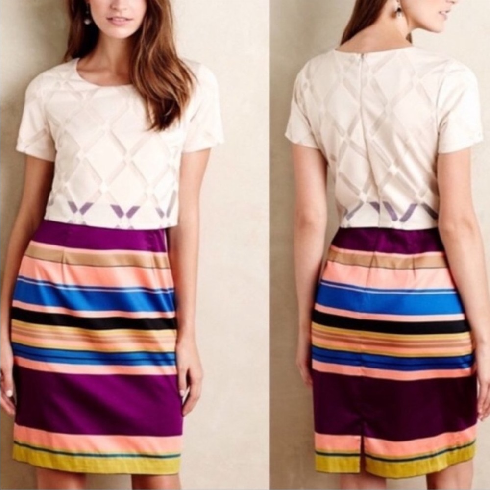 Anthropologie Weston Mixed-Media Striped Sheath Dress 0 NWOT